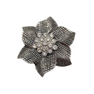 VTG Brooch Premier Designs Silver Tone Floral Rhinestone Classy Elegant 80s Pin